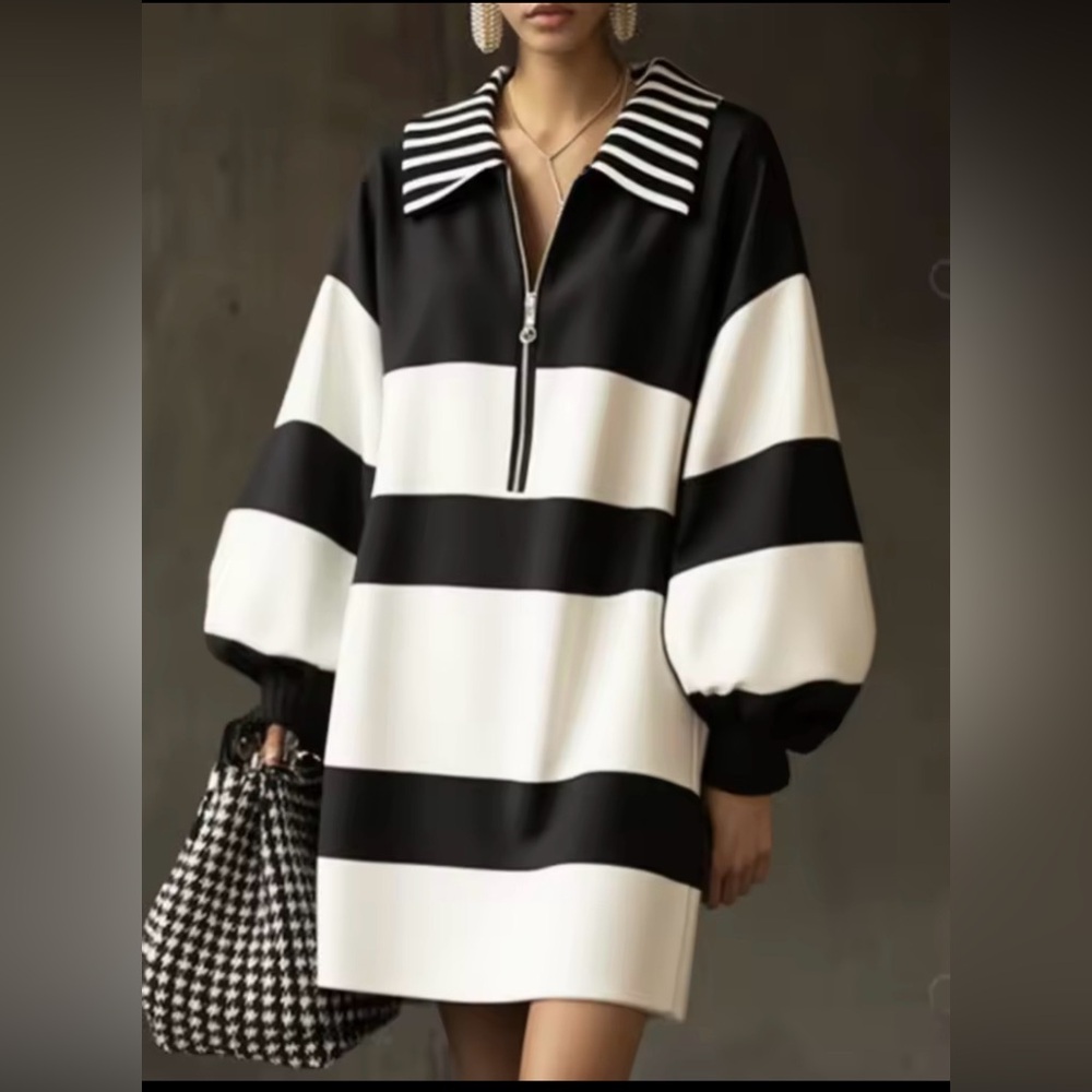 Black and White Striped Women's Dress